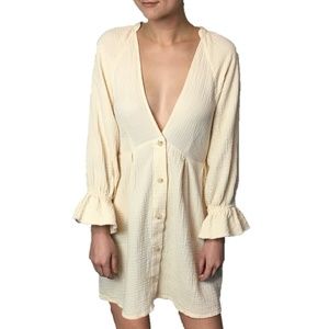 Grade & Gather Deep V Button Front Crepe Dress